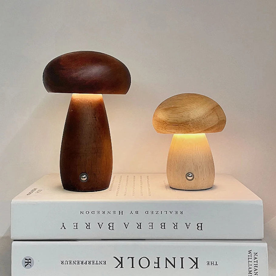 Wooden Mushroom Portable LED Table Lamp