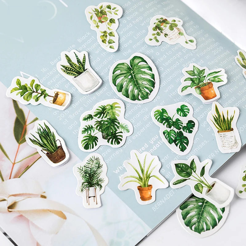 45 Pcs/pack Green Potted Plant Decorative Washi Stickers Scrapbooking Stick  Diary Stationery Album Diy Children Stickers