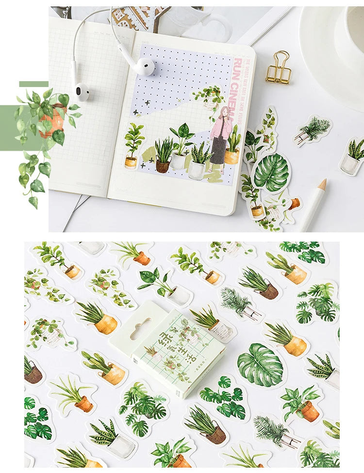 45 Pcs/pack Green Potted Plant Decorative Washi Stickers Scrapbooking Stick  Diary Stationery Album Diy Children Stickers