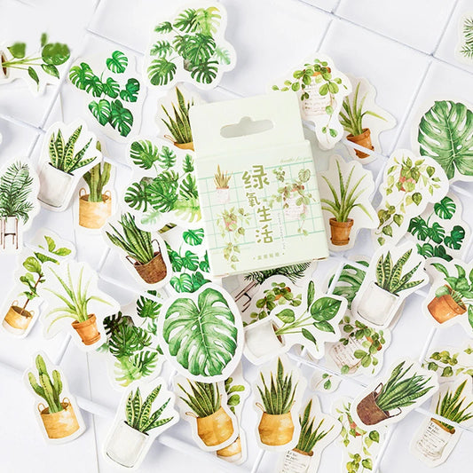 45 Pcs/pack Green Potted Plant Decorative Washi Stickers Scrapbooking Stick  Diary Stationery Album Diy Children Stickers