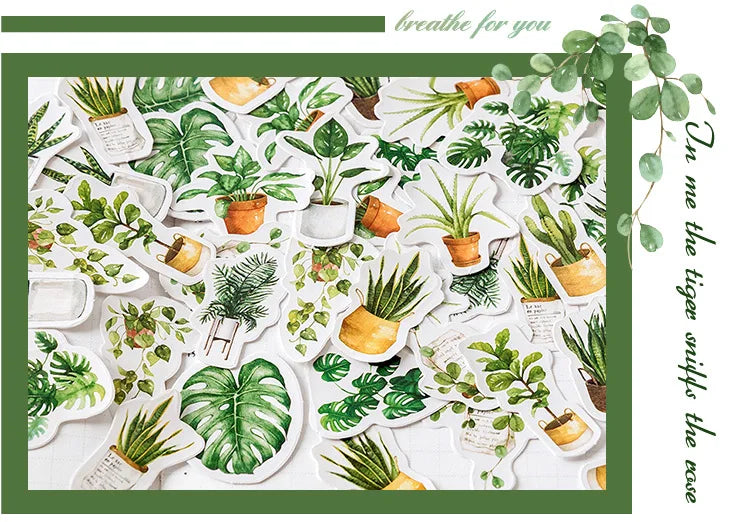 45 Pcs/pack Green Potted Plant Decorative Washi Stickers Scrapbooking Stick  Diary Stationery Album Diy Children Stickers