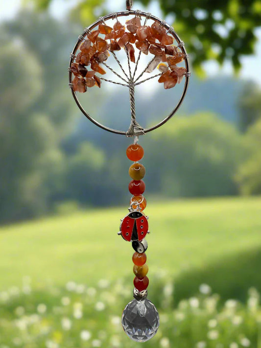 Carnelian Tree of Life Suncatcher - With Tiger's Eye and Carnelian accents