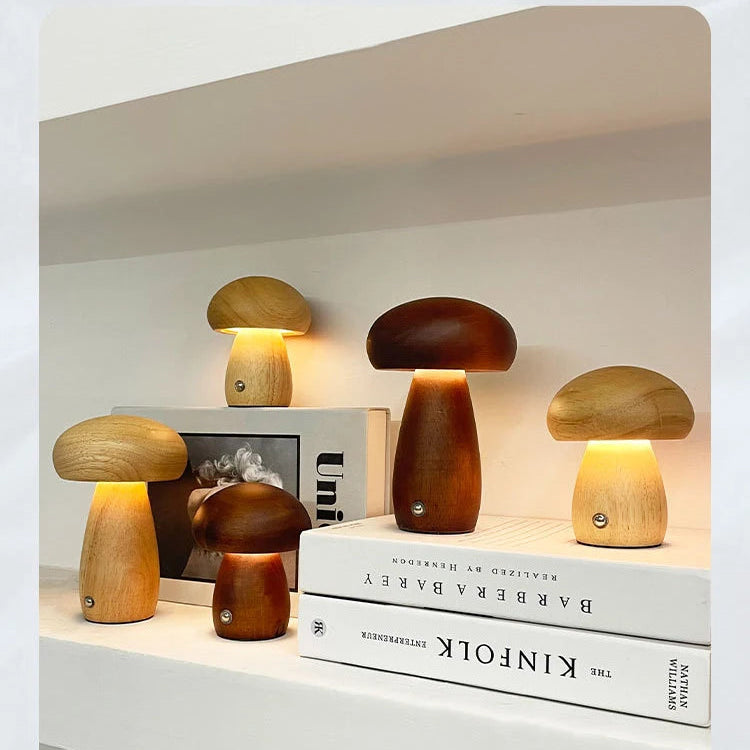 Wooden Mushroom Portable LED Table Lamp