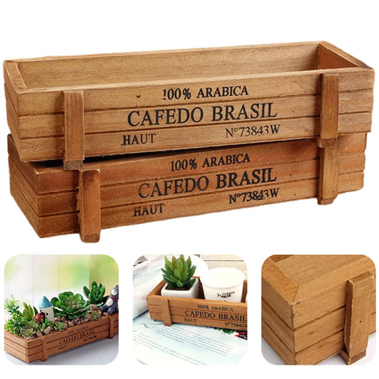 Retro Garden Plant Pot Vintage Wooden Storage Box for Sundries Stationery Pen Box Succulents Flower Pots Balcony Home Decoration