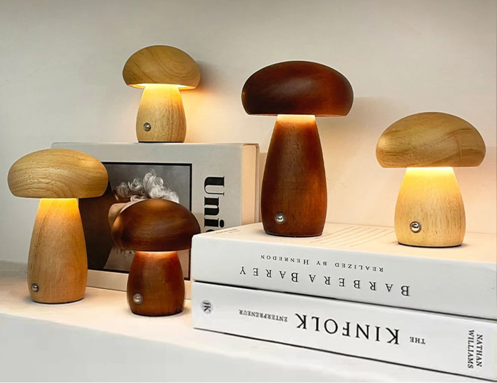 Wooden Mushroom Portable LED Table Lamp
