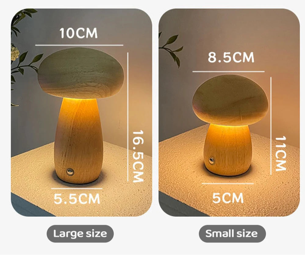 Wooden Mushroom Portable LED Table Lamp