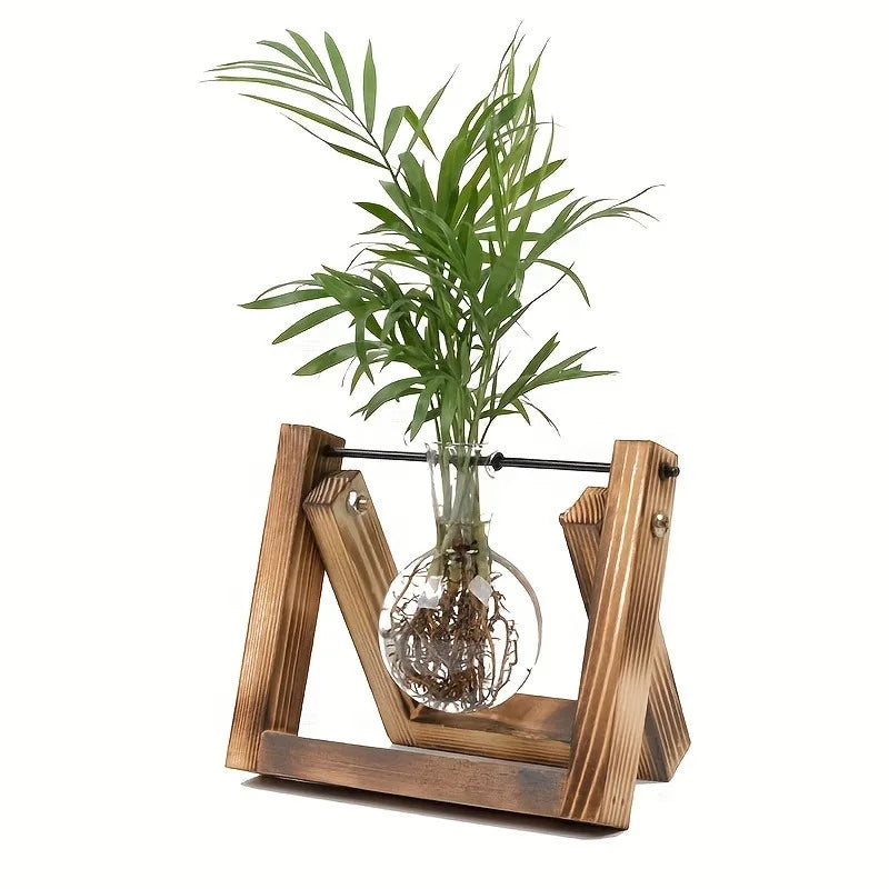 Tabletop Glass Planter Propagation Station Hydroponic Plant Vases In Wooden Rack Terrarium For Plants For Home Decor Room Decora